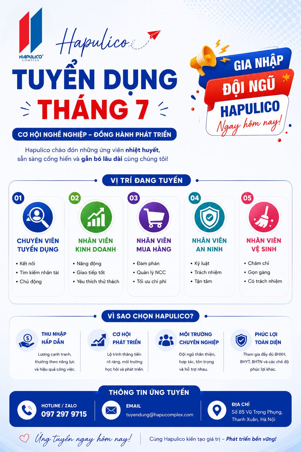 Chào tháng 7 – Cùng Hapulico mở ra cơ hội nghề nghiệp mới!